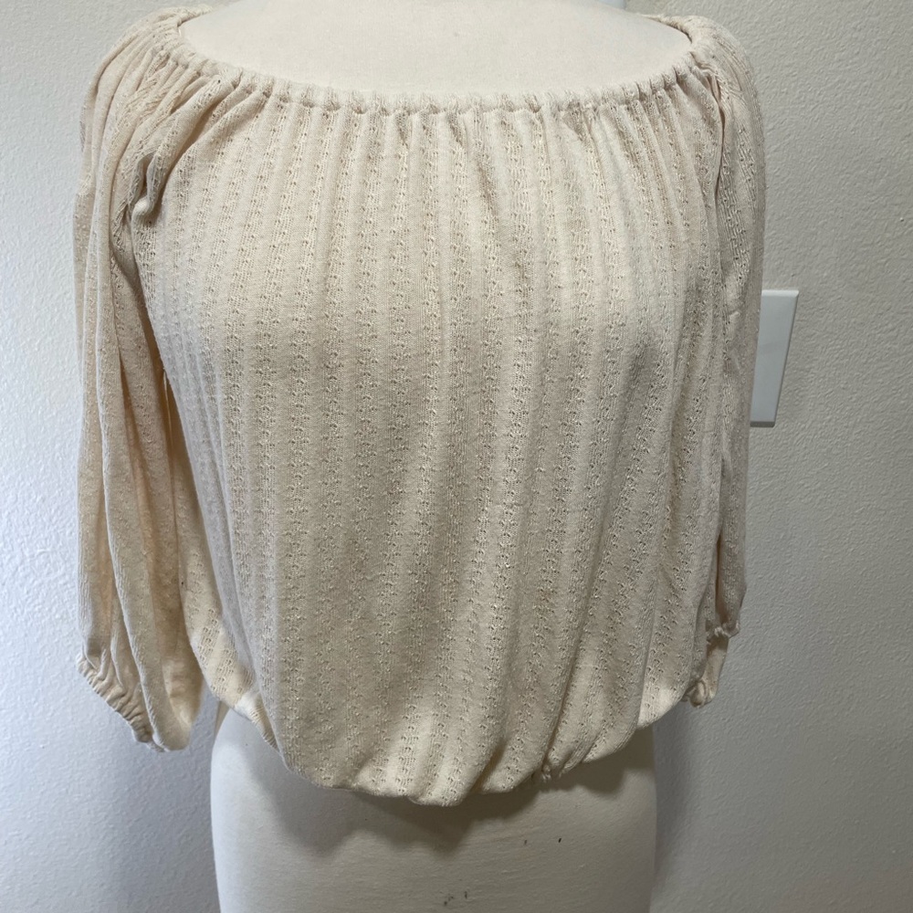 Free People Cream Textured Blouse